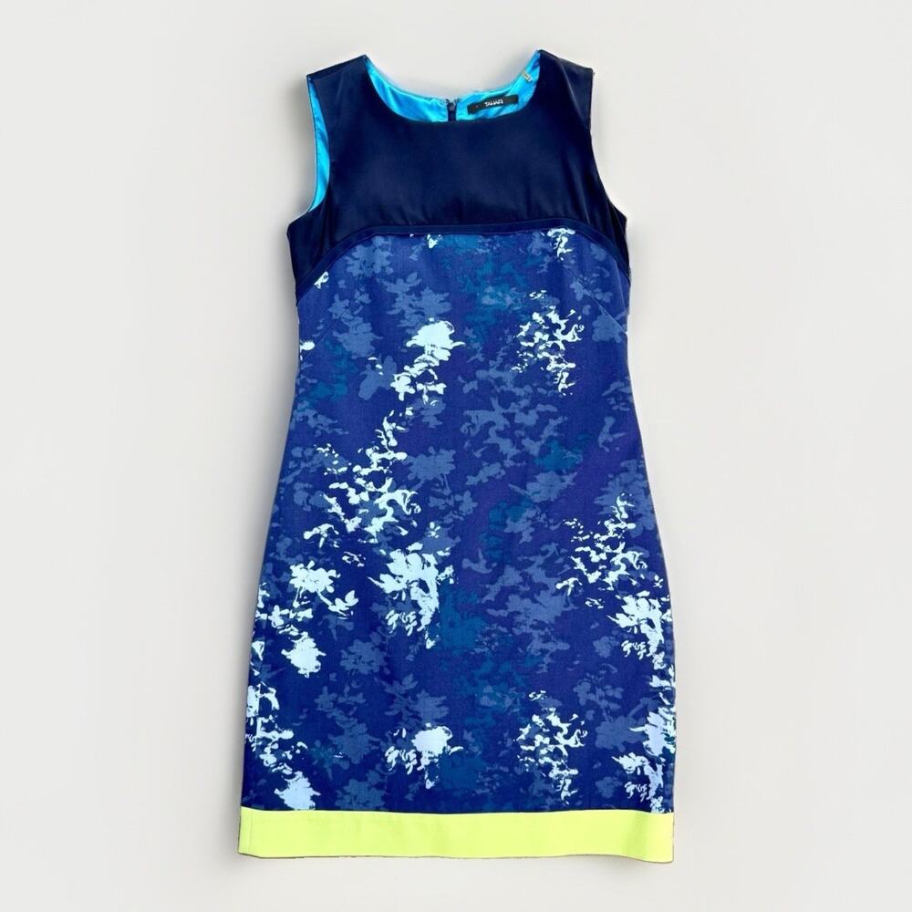 Tahari Sheath Dress US 2 Office Floral Blue Colorblock Stretch